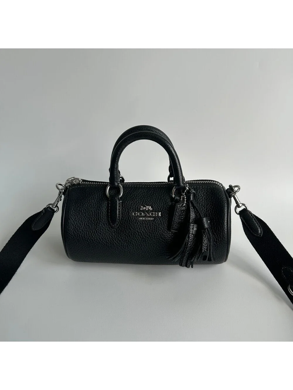 Coach Lacey Crossbody Black Refined Pebble Leather Barrel Satchel Bag CJ571